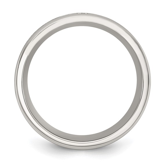 Chisel Stainless Steel Polished with Black Carbon Fiber Inlay CZ Cross 8mm Band