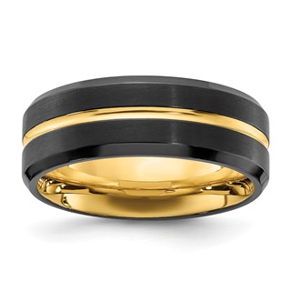 Chisel Stainless Steel Brushed and Polished Black and Yellow IP-plated 8mm Band