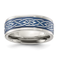 Chisel Stainless Steel Polsihed Blue IP-plated Celtic Design 8.00mm Band view 1