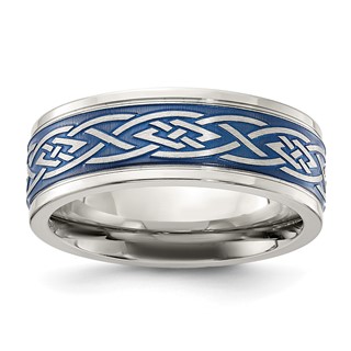 Chisel Stainless Steel Polsihed Blue IP-plated Celtic Design 8.00mm Band
