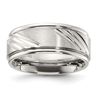 Chisel Stainless Steel Polished Band with Brushed Center Grooved 9.00mm view 1