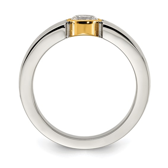 Chisel Stainless Steel Polished Yellow IP-plated with CZ Tapered Ring