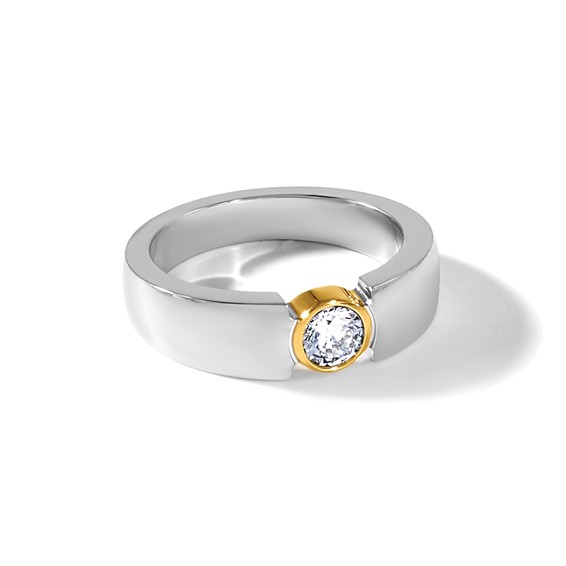 Chisel Stainless Steel Polished Yellow IP-plated with CZ Tapered Ring