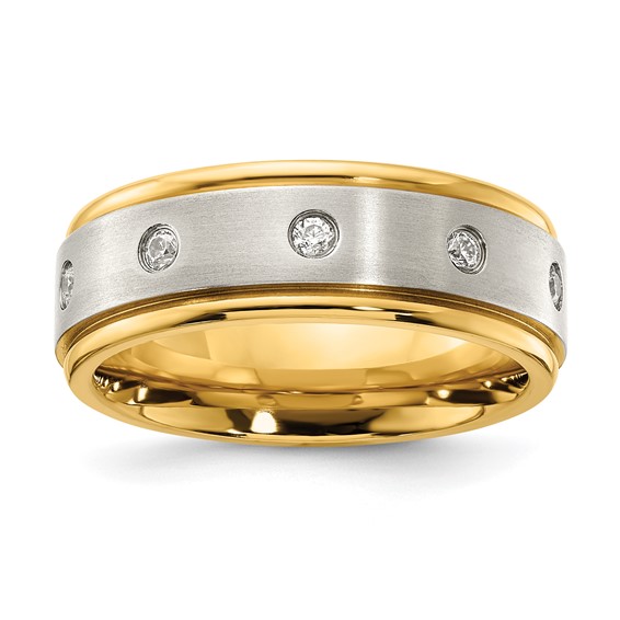 Chisel Stainless Steel Polished with Brushed Center Yellow IP-plated 8.00mm Band