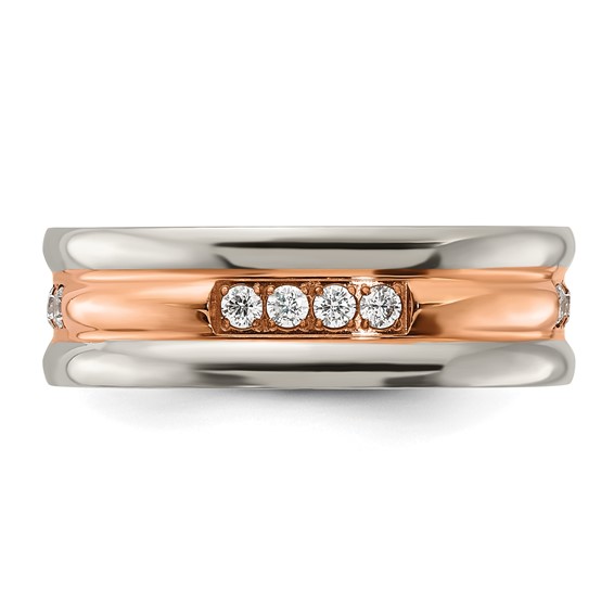 Chisel Stainless Steel Polished Rose IP-plated with CZ 7.00mm Band