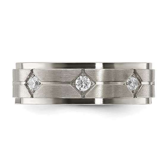 Chisel Stainless Steel Polished with Brushed Center with CZ 7.00mm Band