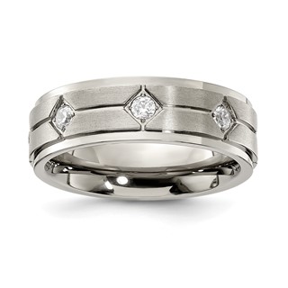 Chisel Stainless Steel Polished with Brushed Center with CZ 7.00mm Band