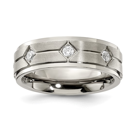 Chisel Stainless Steel Polished with Brushed Center with CZ 7.00mm Band