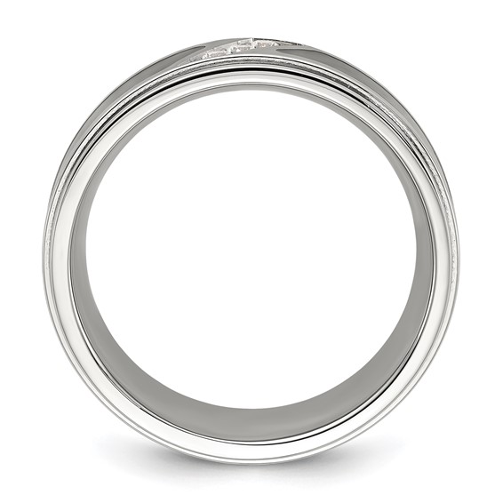 Chisel Stainless Steel Polished with Black Carbon Fiber Inlay and CZ 8mm Band