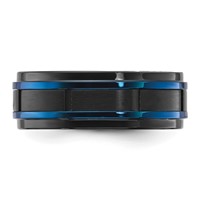 Chisel Stainless Steel Polished Band with Brushed Center Black and Blue IP-plated 8mm view 3