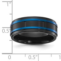 Chisel Stainless Steel Polished Band with Brushed Center Black and Blue IP-plated 8mm view 4