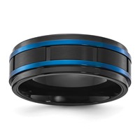 Chisel Stainless Steel Polished Band with Brushed Center Black and Blue IP-plated 8mm view 1