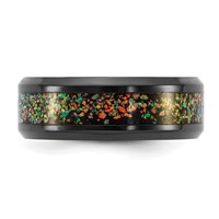 Chisel Stainless Steel Polished Black IP-plated Multi-color Opal Inlay 8mm Band view 3