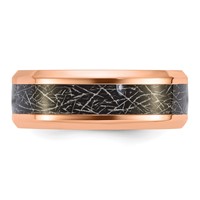 Chisel Stainless Steel Polished Rose IP-plated Synthetic Leather Inlay in Clear Epoxy 8mm Band view 3