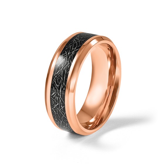 Chisel Stainless Steel Polished Rose IP-plated Synthetic Leather Inlay in Clear Epoxy 8mm Band