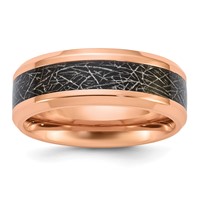 Chisel Stainless Steel Polished Rose IP-plated Synthetic Leather Inlay in Clear Epoxy 8mm Band view 1