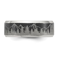 Chisel Stainless Steel Brushed Center Band with Laser Design Mountains 8mm view 3