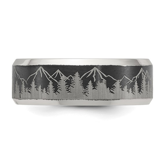 Chisel Stainless Steel Brushed Center with Laser Design Mountains 8mm Band