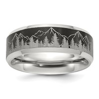 Chisel Stainless Steel Brushed Center Band with Laser Design Mountains 8mm view 1