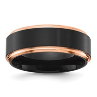 Chisel Stainless Steel Polished Band with Brushed Center Black and Rose IP-plated 8mm view 1