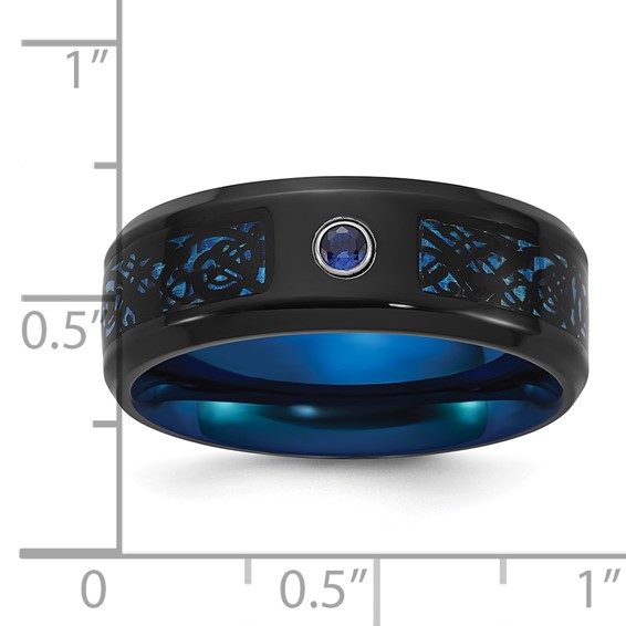 Chisel Stainless Steel Polished Black and Blue IP-plated with CZ Carbon Fiber Inlay in Clear Epoxy 8mm Band