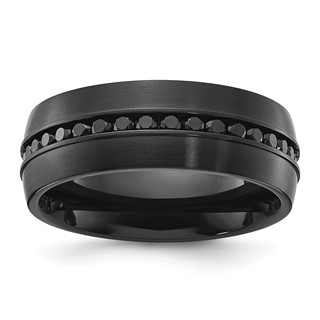 Chisel Stainless Steel Brushed Black IP-plated with Black CZ 8mm Band