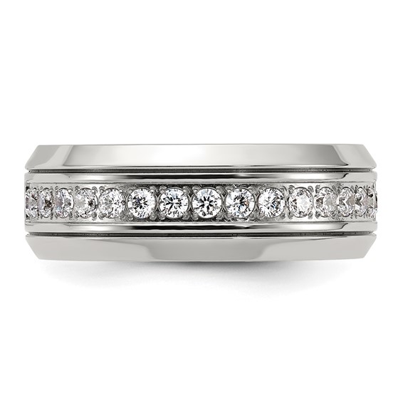 Chisel Stainless Steel Polished with CZ 8mm Band