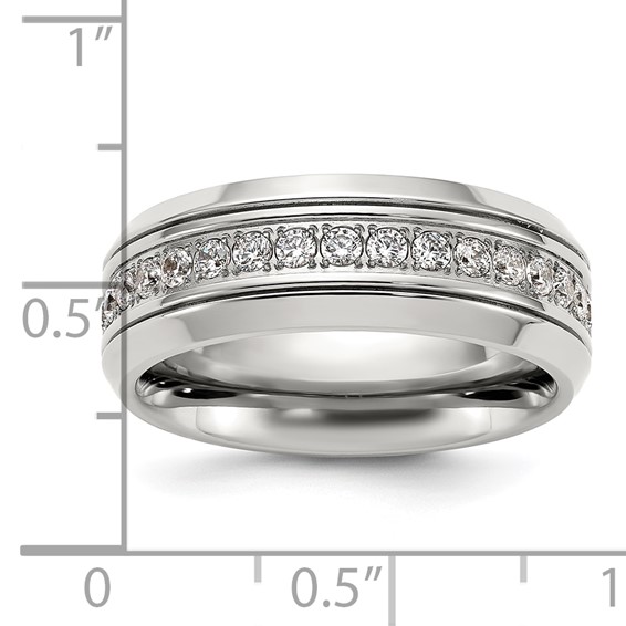 Chisel Stainless Steel Polished with CZ 8mm Band