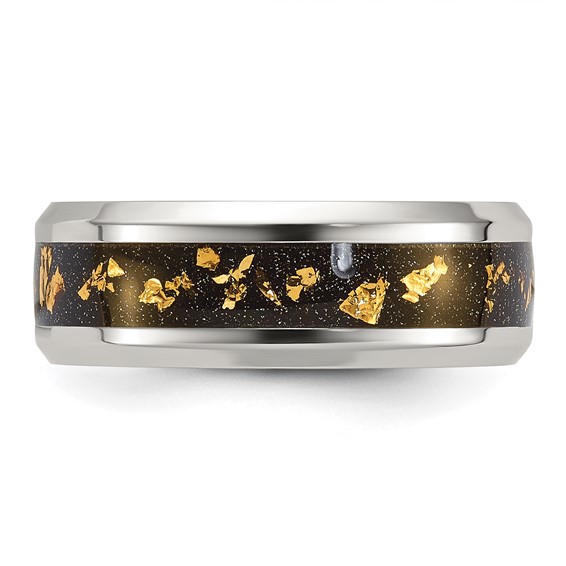Chisel Stainless Steel Polished with Black and Gold Foil Inlay 8mm Band