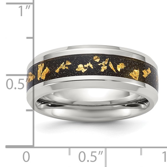 Chisel Stainless Steel Polished with Black and Gold Foil Inlay 8mm Band