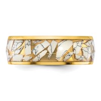 Chisel Stainless Steel Polished Yellow IP-plated Band with Ceramic Fragments Inlay 8mm view 3