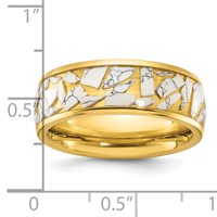 Chisel Stainless Steel Polished Yellow IP-plated Band with Ceramic Fragments Inlay 8mm view 4