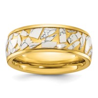 Chisel Stainless Steel Polished Yellow IP-plated Band with Ceramic Fragments Inlay 8mm view 1