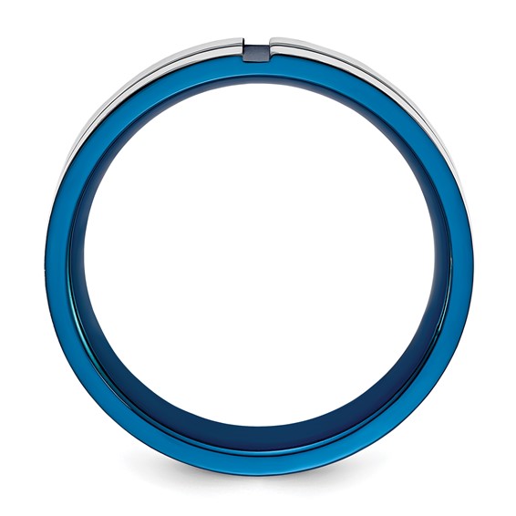 Chisel Stainless Steel Polished Blue IP-plated Grooved 6mm Band