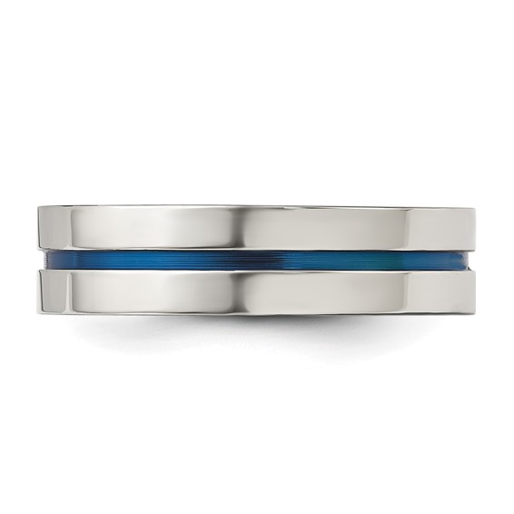 Chisel Stainless Steel Polished Blue IP-plated Grooved 6mm Band