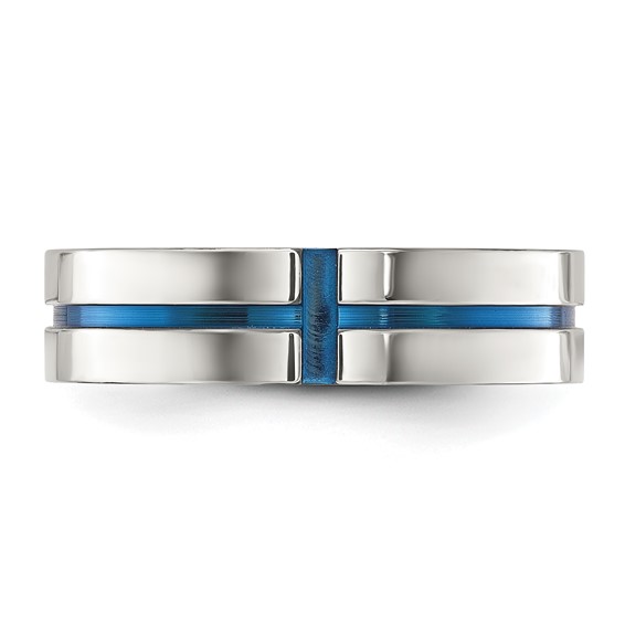 Chisel Stainless Steel Polished Blue IP-plated Grooved 6mm Band