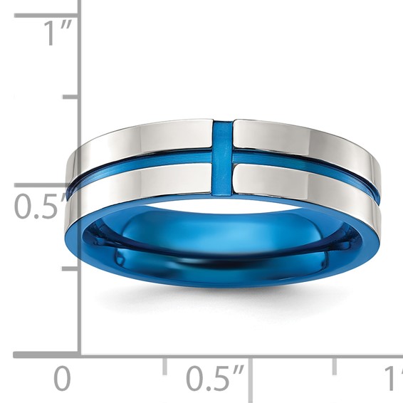 Chisel Stainless Steel Polished Blue IP-plated Grooved 6mm Band