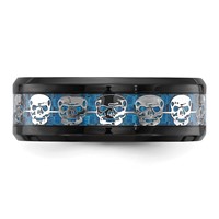 Chisel Stainless Steel Polished Black IP-plated Skulls Band with Blue Carbon Fiber Inlay 8mm view 3