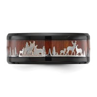 Chisel Stainless Steel Polished Black IP-plated Band with Wood Inlay Deer in Forest Design 9mm view 3