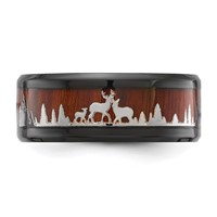 Chisel Stainless Steel Polished Black IP-plated Band with Wood Inlay Deer in Forest Design 9mm view 4