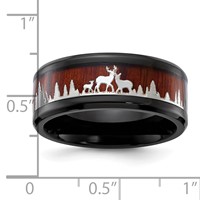 Chisel Stainless Steel Polished Black IP-plated Band with Wood Inlay Deer in Forest Design 9mm view 5