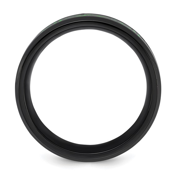 Chisel Stainless Steel Polished Black IP-plated Dragon Design with Green Glow in the Dark Enamel 8mm Band