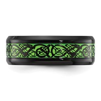 Chisel Stainless Steel Polished Black IP-plated Dragon Design Band with Green Glow in the Dark Enamel 8mm view 3