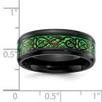 Chisel Stainless Steel Polished Black IP-plated Dragon Design Band with Green Glow in the Dark Enamel 8mm view 4