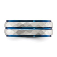 Chisel Stainless Steel Polished and Sand-blasted Faceted Blue IP-plated 8mm Band view 3