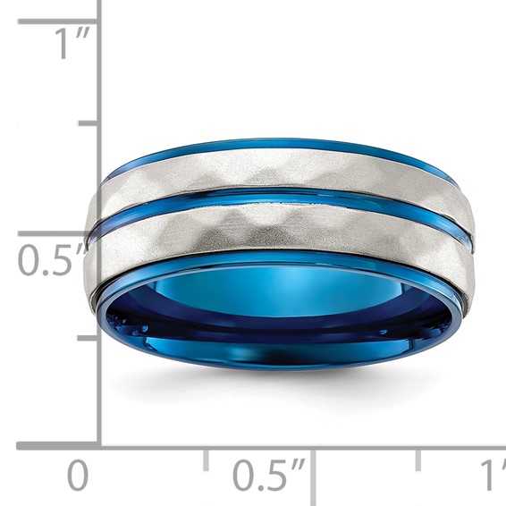 Chisel Stainless Steel Polished and Sand-blasted Faceted Blue IP-plated 8mm Band