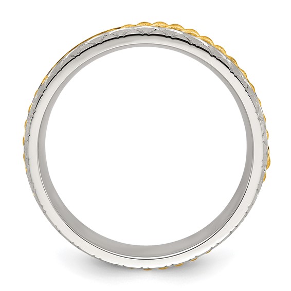 "Chisel Stainless Steel Brushed, Polished and Textured Yellow IP-plated Center 6mm Band"