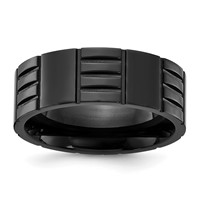 Chisel Stainless Steel Polished Black IP-plated Grooved 8mm Band view 1