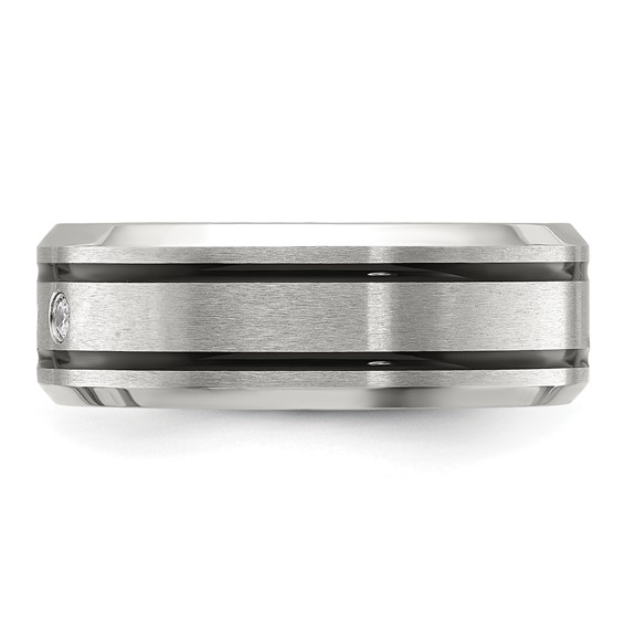 Chisel Stainless Steel Brushed and Polished Enameled with CZ 8mm Band