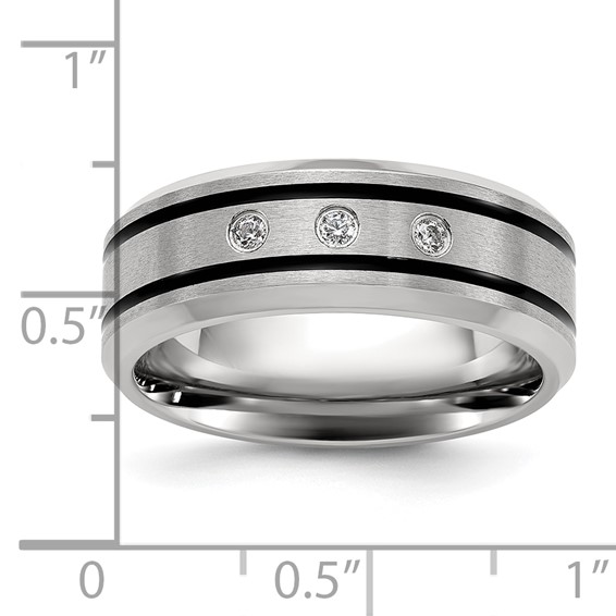 Chisel Stainless Steel Brushed and Polished Enameled with CZ 8mm Band